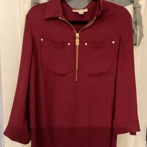 MICHAEL Michael Kors Burgundy Blouse with Gold Zipper
